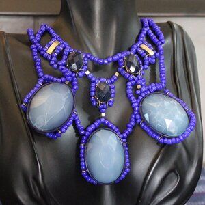 Blue Faceted Acrylic Faux Stone Glass Statement Necklace